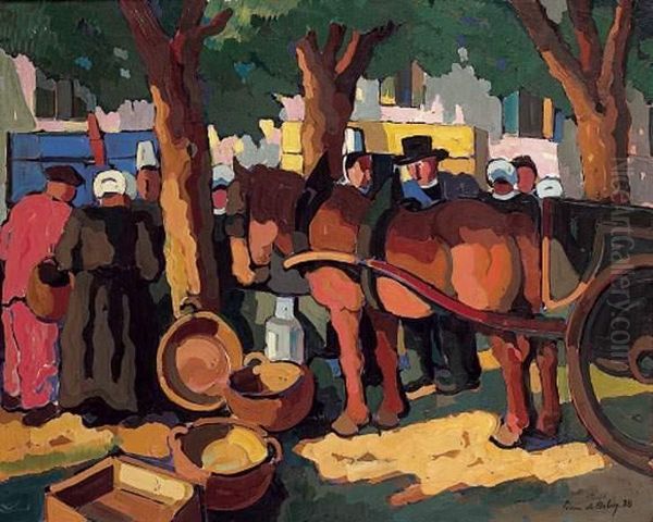 Marche A Pont-l'abbe, Audierne, Finistere Oil Painting by Pierre De Belay