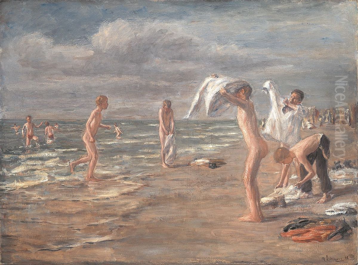 Boys Bathing Oil Painting by Max Liebermann