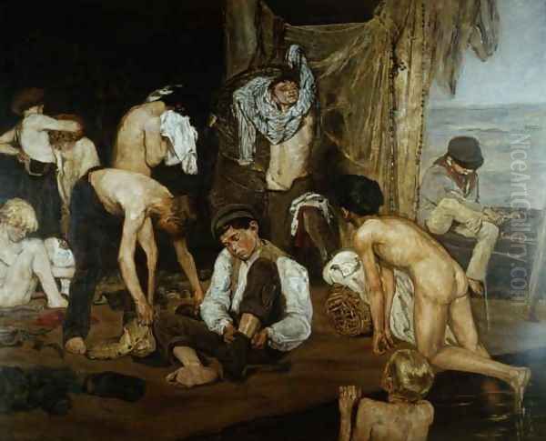 Young Boys Bathing Oil Painting by Max Liebermann