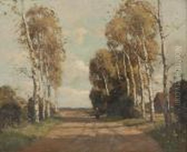 Birkenallee Oil Painting by Theophile Emile Achille De Bock