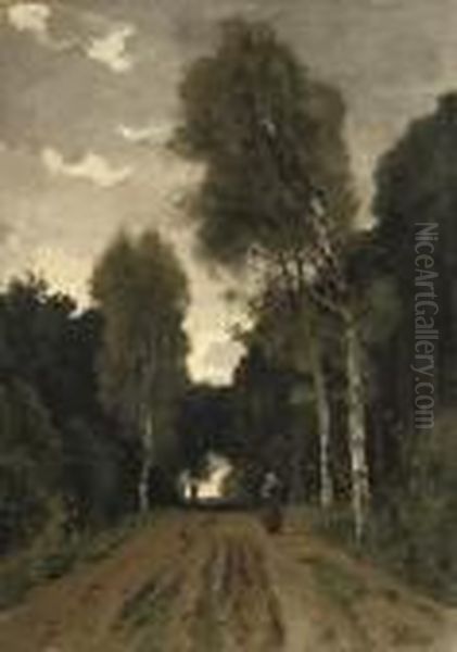 Walking Along A Woodland Path Oil Painting by Theophile Emile Achille De Bock