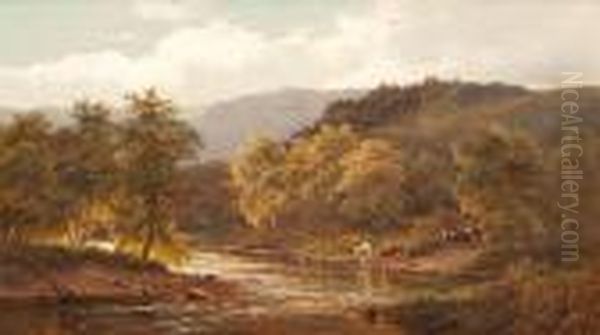 Viehherde Am Flus Dee (wales) Oil Painting by Alfred de Breanski