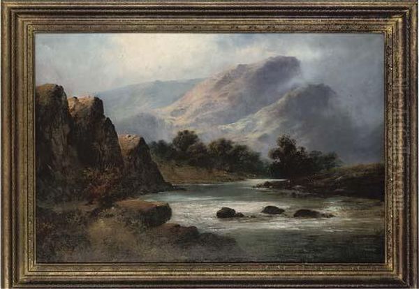 A River From The Mountains Oil Painting by Alfred de Breanski