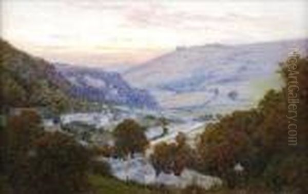 Jr Aview Of Matlock Bath Oil Painting by Alfred Fontville De Breanski