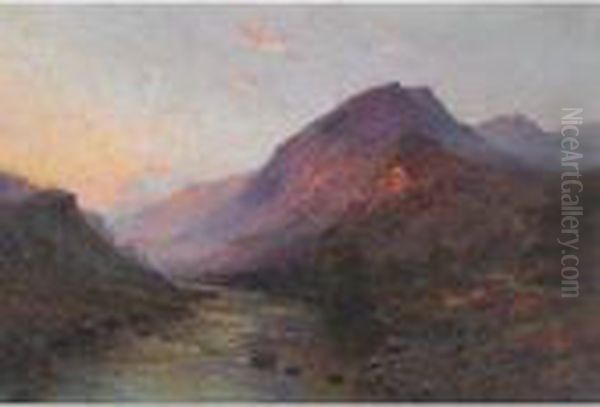 Evening Above Dunblane, N.b. Oil Painting by Alfred Fontville De Breanski