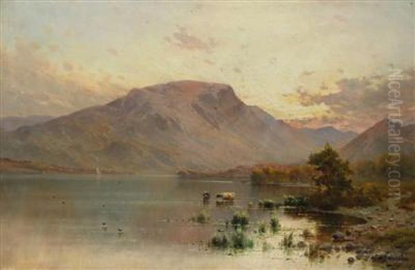 Fruhmorgens Am See Oil Painting by Alfred Fontville De Breanski