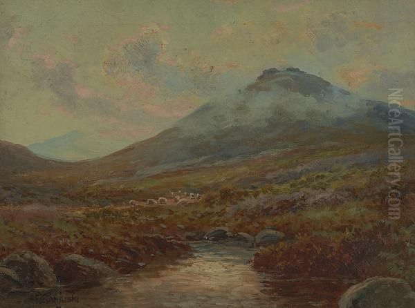 On The River Lid Dartmoor Oil Painting by Alfred Fontville De Breanski