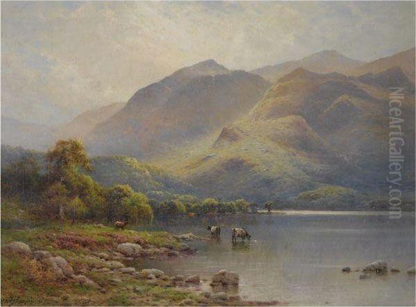 Cattle In A Loch Oil Painting by Alfred Fontville De Breanski