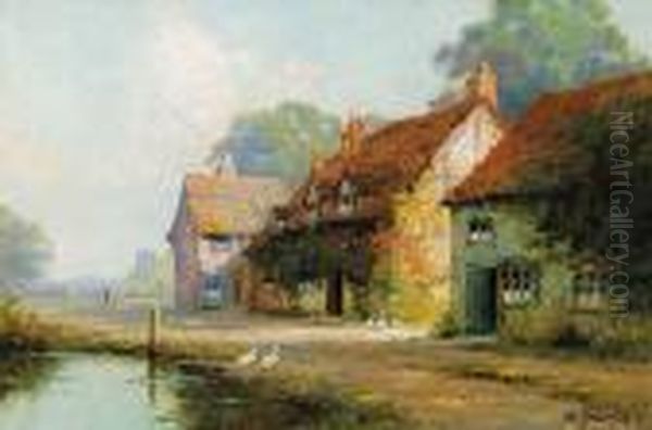 A Buckinghamshirevillage Oil Painting by Alfred Fontville De Breanski
