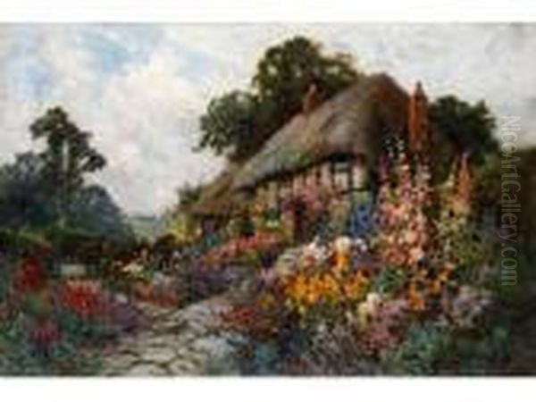 A Devonshire Garden Oil Painting by Alfred Fontville De Breanski