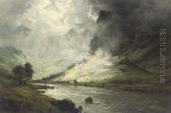 Sunshine And Shadow On A West Highland River Oil Painting by Alfred Fontville De Breanski