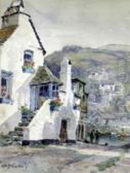 A Cornish Village Oil Painting by Alfred Fontville De Breanski