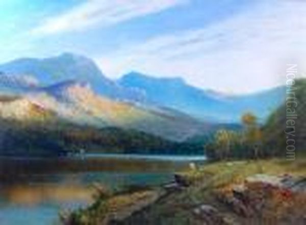 A Scottish Landscape Oil Painting by Alfred Fontville De Breanski