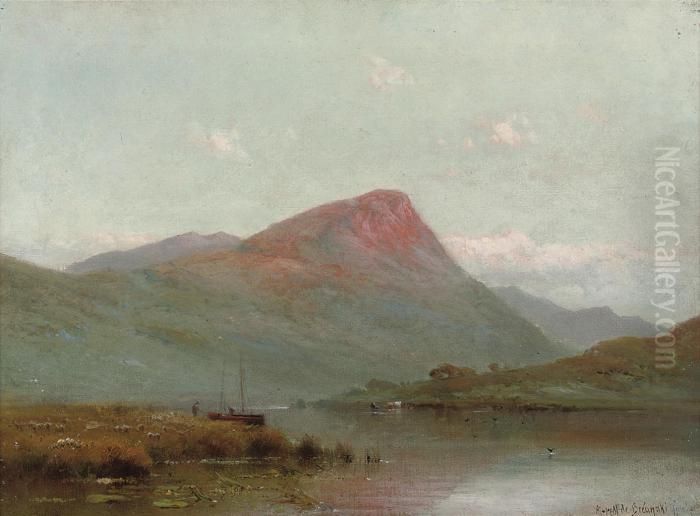 Evening Llyn Gwynant, Snowdonia Oil Painting by Alfred Fontville De Breanski