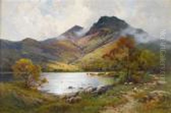 The English Lakes, Autumn In Borrowdale Oil Painting by Alfred Fontville De Breanski