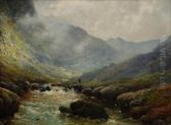 Highland Landscape Oil Painting by Alfred Fontville De Breanski