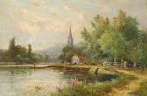 Great Marlow-on-thames Oil Painting by Alfred Fontville De Breanski