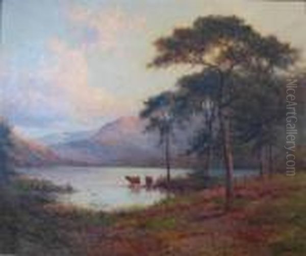 Evening In The Trossachs Nb Oil Painting by Alfred Fontville De Breanski
