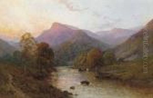 Evening, The Lledr Valley, North Wales Oil Painting by Alfred Fontville De Breanski