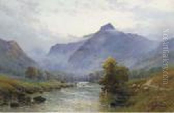 Fishing Below Loch Coruisk, Invernesshire Oil Painting by Alfred Fontville De Breanski