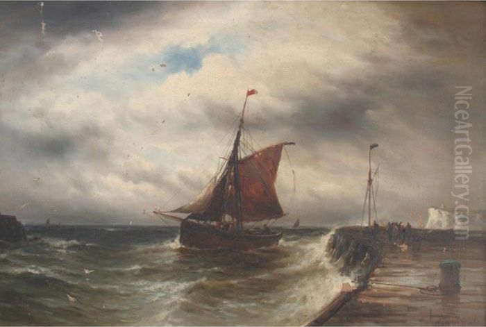 Fishing Boats Off A Jetty, Dover Beyond Oil Painting by Gustave de Breanski