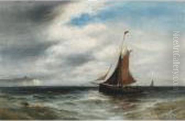 Fishing Boats Off The Coast Of Dover Oil Painting by Gustave de Breanski