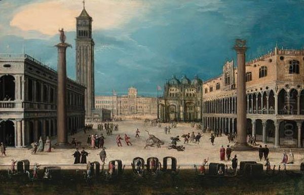 A Carnival In The Piazzetta Oil Painting by Louis de Caullery