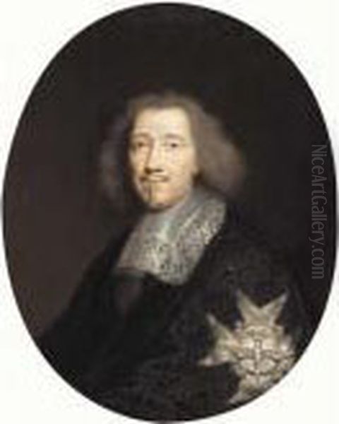 Portrait Of A Gentleman, Half 
Length, Wearing A Black Embroidered Jacket And The Order Of The 
Saint-esprit, Said To Be Michel Le Tellier, Marquis De Louvois Oil Painting by Philippe de Champaigne