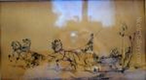 L'atelage Oil Painting by Alfred De Dreux