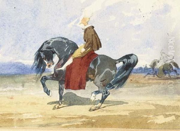 Un Cavalier Dans Un Paysage De Profil A Gauche Oil Painting by Alfred De Dreux