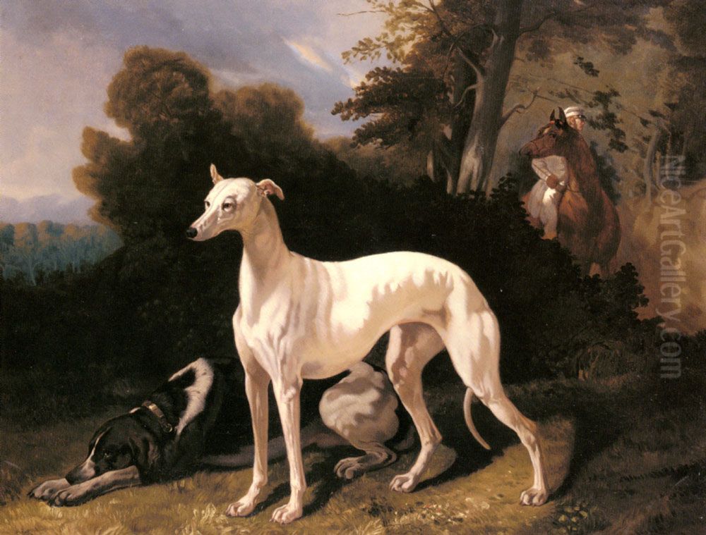 A Greyhound In An Extensive Landscape Oil Painting by Alfred De Dreux