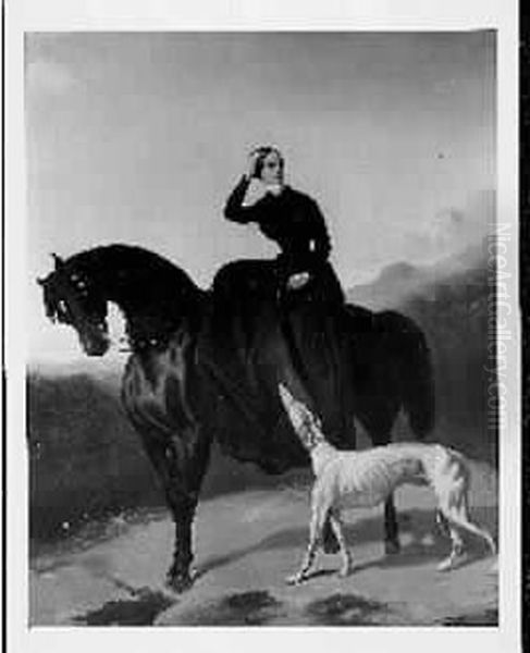 La Duchesse D'a... A Cheval Oil Painting by Alfred De Dreux