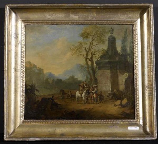 Landschaft Mit Reitern Vor Einem Monument. Oil Painting by Franz Ferg