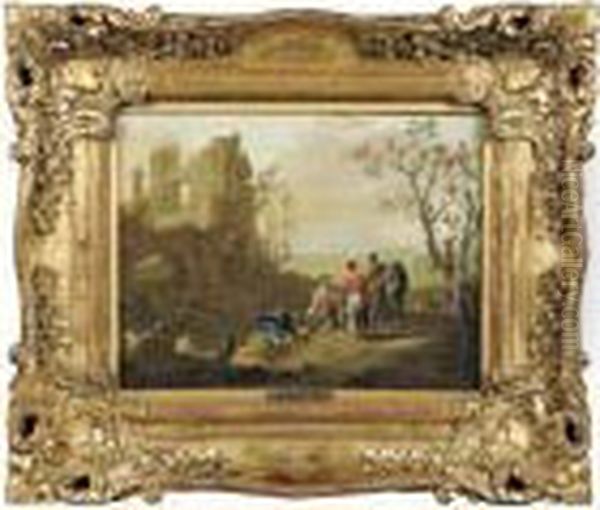 Paesaggio Italianizzante Con Rovine, Pastori E Pecore Oil Painting by Franz Ferg