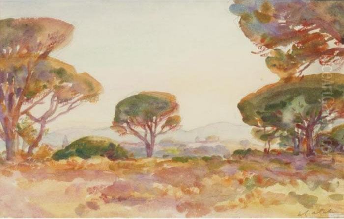 Pines At Sunset Oil Painting by Wilfred Gabriel De Glehn