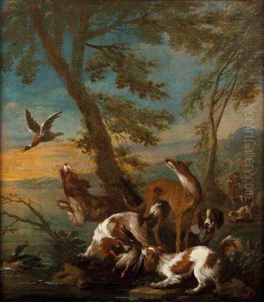 Chiens De Chasse Et Canards. Oil Painting by Adriaen de Gryef