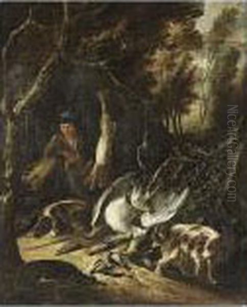 A Hunter And His Dogs With Their Prize Oil Painting by Adriaen de Gryef