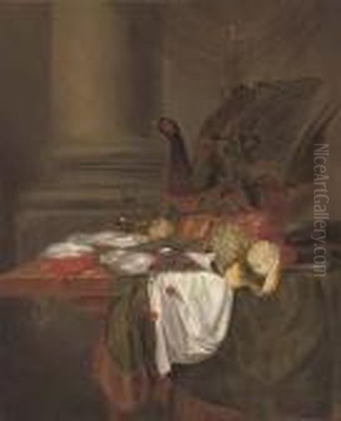 Pheasant Pie, Grapes, A 
Partly-peeled Lemon, Oysters On A Pewter Dish, Cherries, Shrimp And A 
Langoustine On A Partly-draped Table Oil Painting by Jan Davidsz De Heem