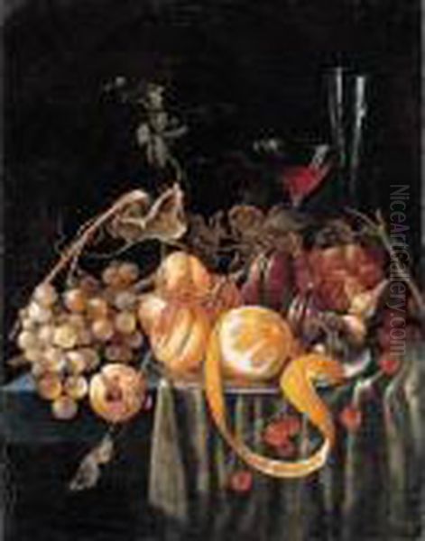 A Still Life Of Grapes, 
Apricots, Plums, Cherries And A Peeled Orange, Together With Glasses On A
 Table Oil Painting by Jan Davidsz De Heem