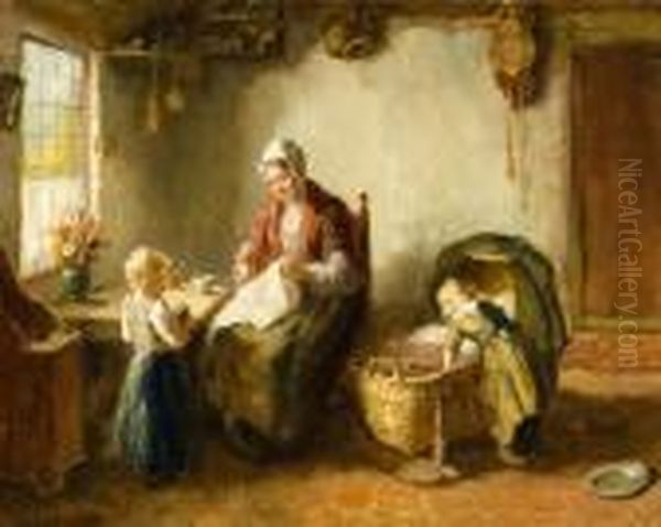Mending Time. Oil Painting by Bernard Johann De Hoog
