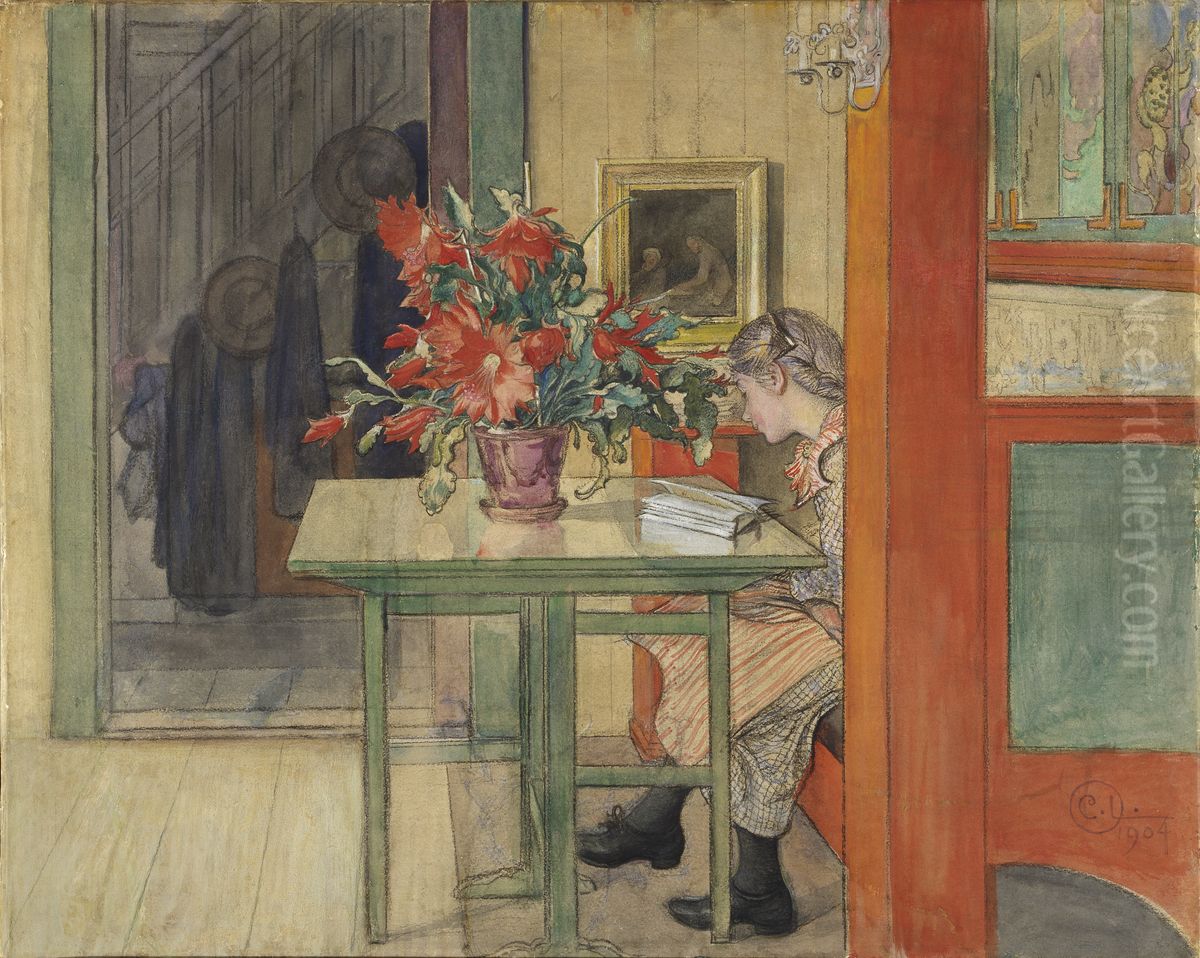 Lisbeth reading Oil Painting by Carl Larsson