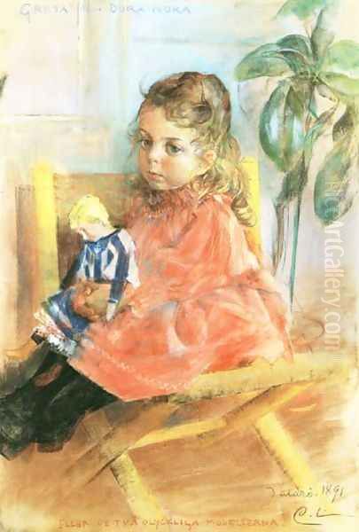 Greta And Dora-Nora Oil Painting by Carl Larsson