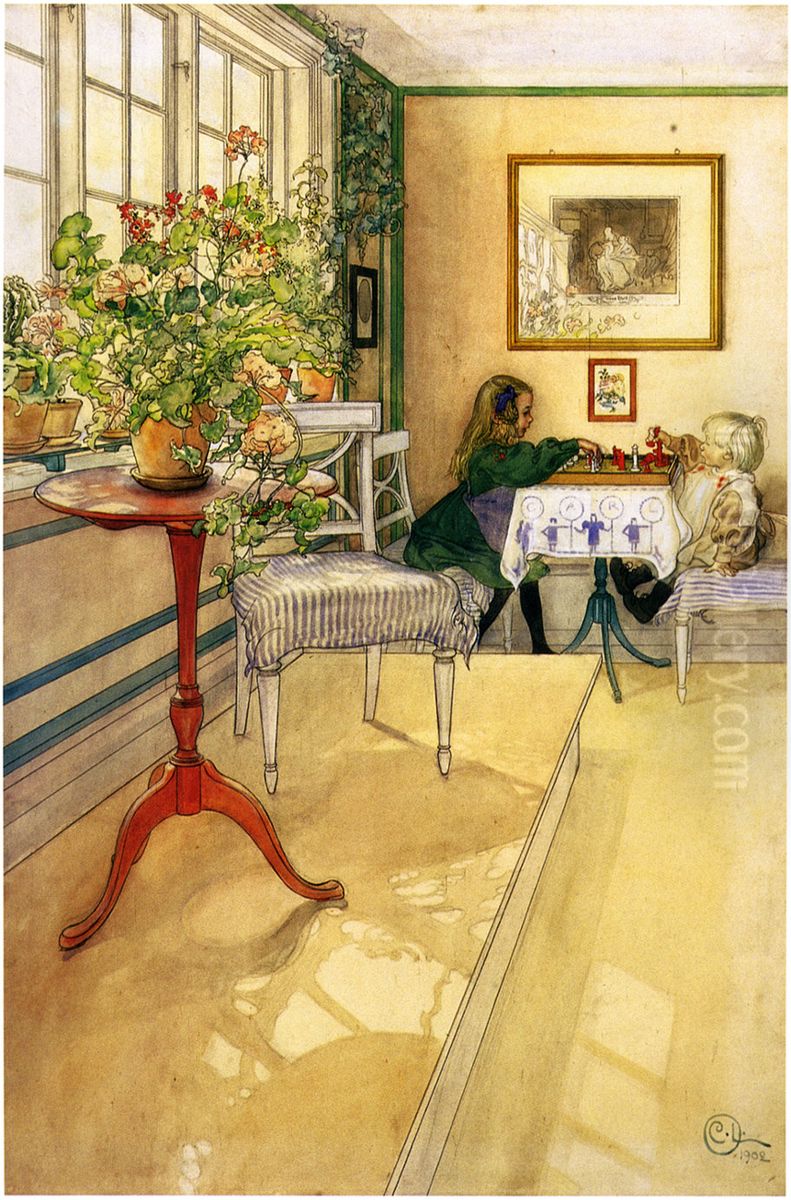 The Chess Game Oil Painting by Carl Larsson
