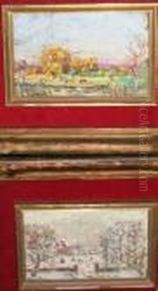 Paysage D'automne Et Paysage D'hiver Oil Painting by Emmanuel De La Villeon