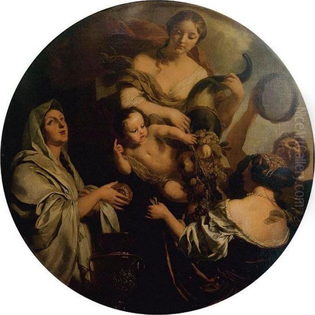 Allegory With An Infant 
Surrounded By Women, One With A Cornucopia (the Nurture Of Jupiter) Oil Painting by Gerard de Lairesse