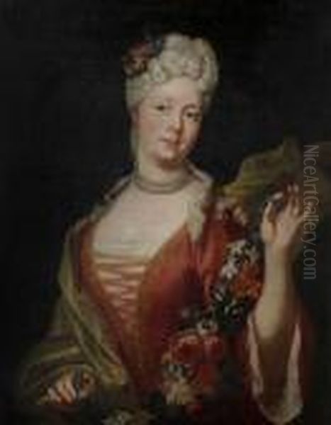 Edeldame Met Bloemenslinger Oil Painting by Nicolas de Largillierre