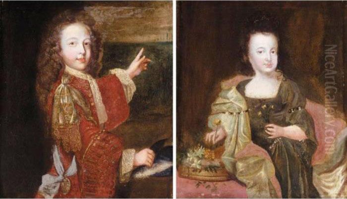 Portrait Of James Francis Edward
 Stuart, The Old Pretender (1688-1766); Portrait Of Louisa Mary Stuart, 
His Sister (1692-1712) Oil Painting by Nicolas de Largillierre