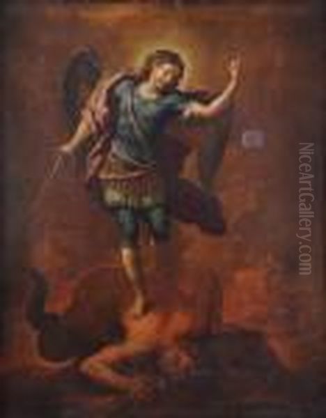 L'arcangelo Michele Sconfigge Il Demonio Oil Painting by Paolo di Matteis