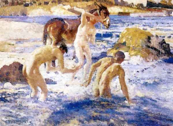 Anzacs Bathing in the Sea Oil Painting by George Lambert