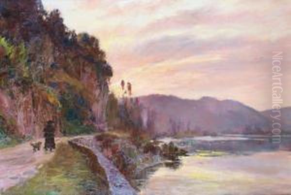 Dordogne, 
La Route De La Caveau Soleil Couchant Oil Painting by Francois Richard De Montholon